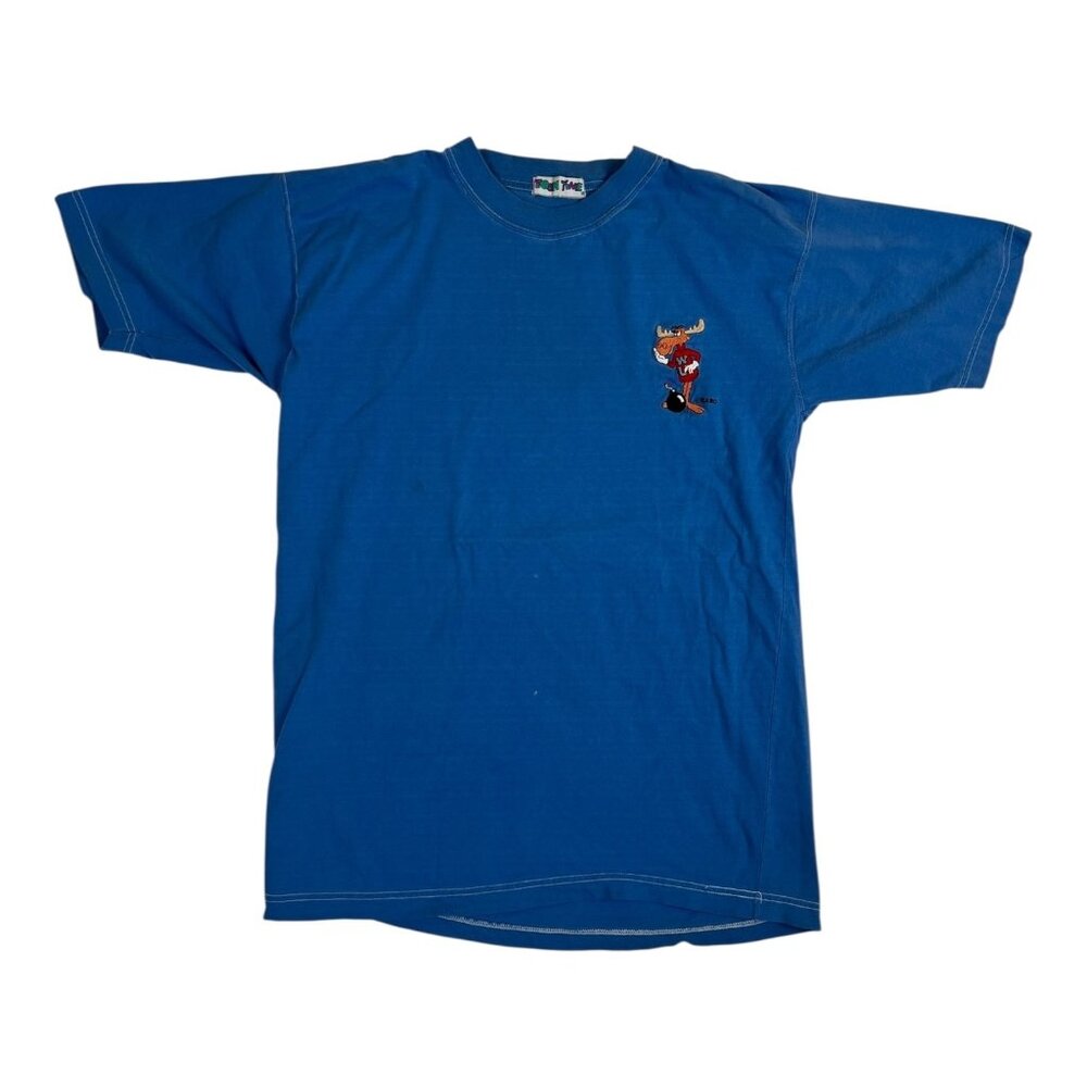 Vintage 90s Toon Time T-Shirt Bullwinkle Embroidered Blue Size Men's Large